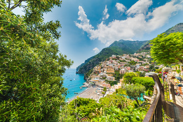 Beautiful Positano shoreline in world famous Amalfi coast