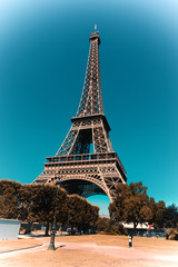 Clear sky over world famous Eiffel tower in Paris