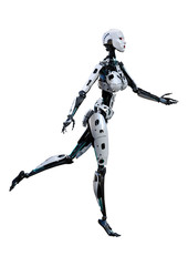 3D Rendering Female Robot on White