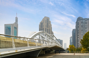 Bridge and Urban Architectural Landscape in Tianjin, China