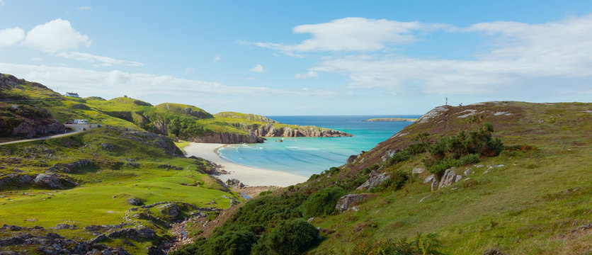 Ceannabienne Beach Near Durness, With A Zip Wire Going Across Up To 95 Feet Above The Ground – Reaching Speeds Of Over 40 Mph