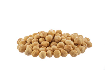 hazelnuts heap isolated on white background.