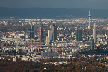 Obraz premium City panorama, aerial photograph. Frankfurt am Main, Germany