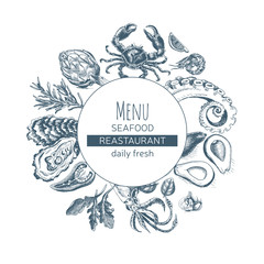Vector illustration sketch Card Menu seafood restaurant.
