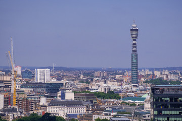 London skyline for high above the city in the capital of the uk 