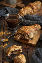 Breakfast with coffee and croissant