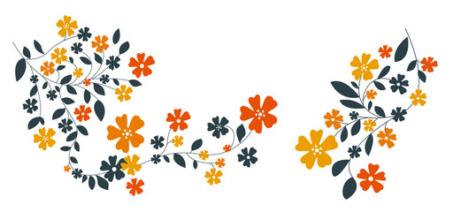 flowers and leaves in darkblue and orange