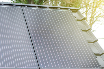 Solar battery on the roof of the house.