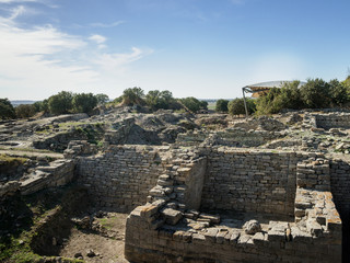 Fototapeta na wymiar Ruins of ancient legendary city of Troy in Canakkale Province, Turkey