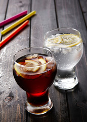 The refreshing drink is on the wooden table
