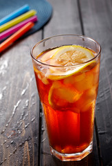 Frozen lemon tea on wooden table