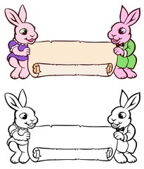 Cute Easter banner with pink bunnies, comes with bonus black outline version