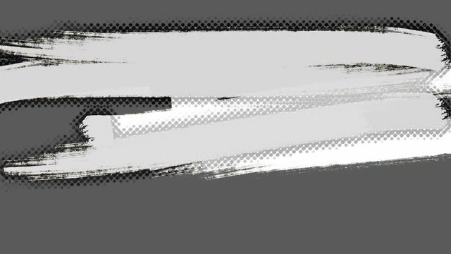Stop motion cg animation, video wall made from brush strokes. TV show intro, blog opener, vlog presentation footage. Paintbrush drawing on tv screen. Black and white. Place for text, title, caption