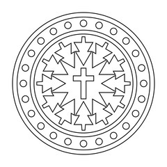 Christian Mandala Vector. Christmas Mandala coloring line design in black and white color. 