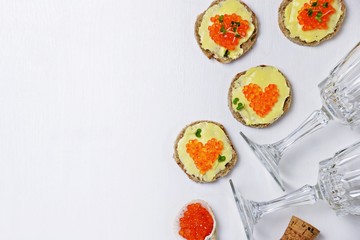 Caviar sandwiches on the Valentine's Day