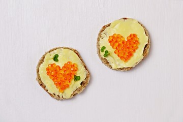 Caviar sandwiches on the Valentine's Day