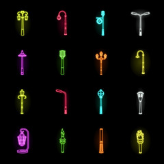 Lamp post neon icons in set collection for design. Lantern and lighting vector symbol stock web illustration.