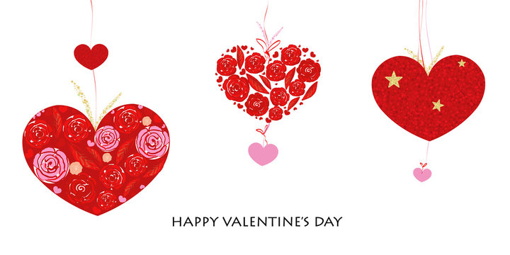 Happy Valentine's Day card with Love Valentine's hearts. Hanging made of hearts roses banner style greeting card