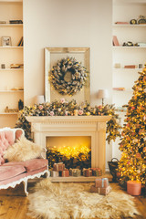 Classic livingroom interior with Christmas decor
