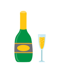 Bottle and Glass of Sparkling Wine or Champagne