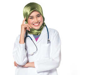 Veiled teenager muslimah with medical concept.