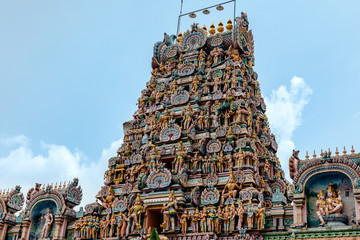 Fototapeta premium Gopura of Sri Kandaswami Kovil - Hindu temple in Little India, Kuala Lumpur
