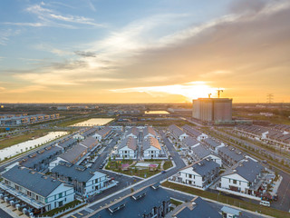 Obraz premium Residential with aerial view of sunset.