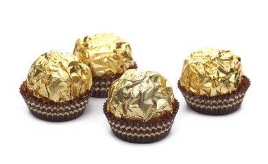 Chocolate candies balls collection isolated on white