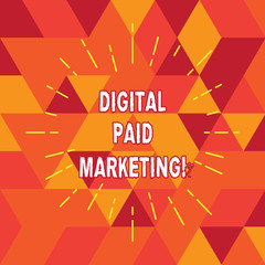 Conceptual hand writing showing Digital Paid Marketing. Business photo text marketing efforts that involve a paid placement Thin Beam Lines Spreading out Sunburst Radiates on Squares