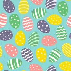 Easter seamless pattern with colorful eggs. Perfect for wallpaper, gift paper, web page background, spring greeting cards. Vector illustration.