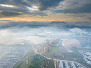 Aerial view of residential landed early morning