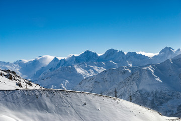 Fototapeta na wymiar Beautiful scenery mountain massif on the North Caucasus on winter resort
