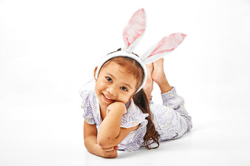 little girl with pink ears bunny