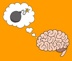 Illustration of a human brain thinking about a bomb