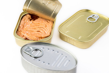 Open canned fish. Smocked salmon filets.
