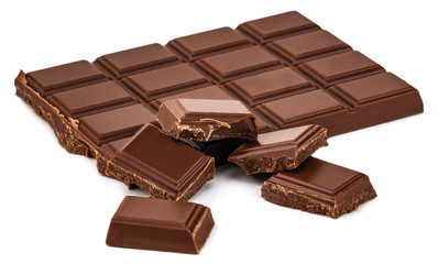 Milk chocolate bar isolated on white background with clipping path
