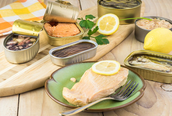 Varieties of canned fish.