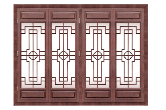 Chinese traditional style wooden window on isolated white background