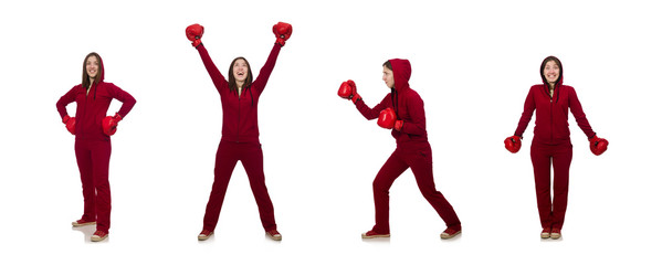 Woman boxer isolated on the white