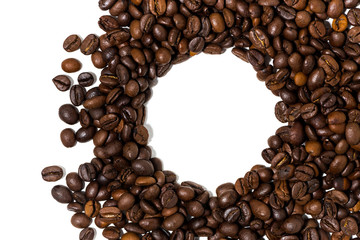 background with coffee beans on white, closeup