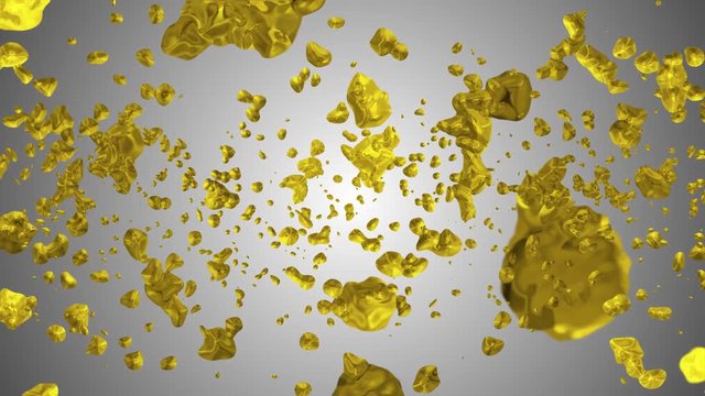 yellow golden liquid metal water drops random diffused in space digital animation background new quality natural motion graphics cool nice beautiful 4k stock video footage