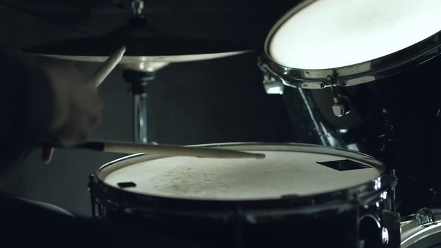 drummer plays the drums. 4k. close up