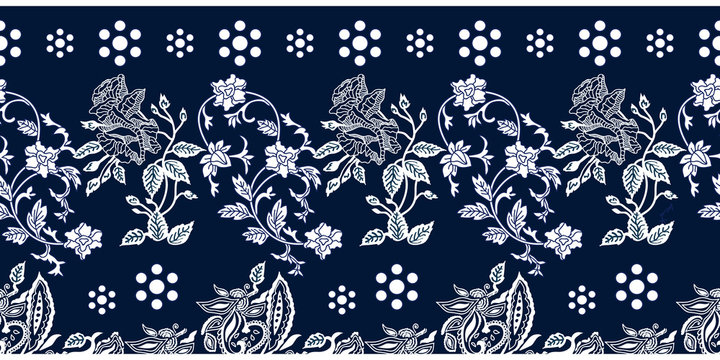Seamless blue border with Chinese art motifs. 