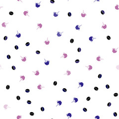 Dark Pink, Blue vector seamless layout with coffee set.