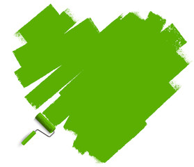 Herz grün - Anstrich in Herzform mit Farbroller © Artenauta