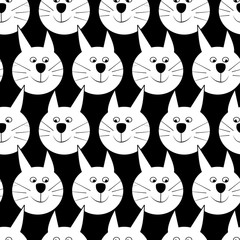 black seamless pattern with white cat . vector