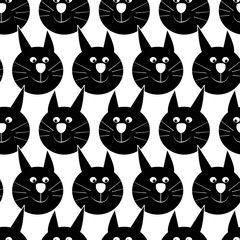 white seamless pattern with black cat . vector