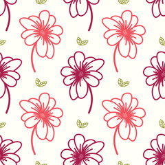 Floral seamless pattern with ethnic style hand drawn leaf elements.