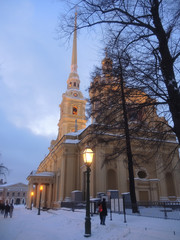 Peter and Paul fortress in St. Petersburg, winter, evening