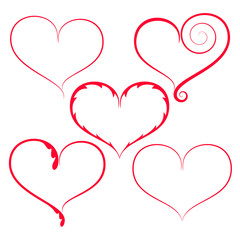 Set of red decorated hearts on white background. Valentine's day symbol